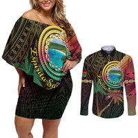 Vanuatu Espiritu Santo Island Couples Matching Off Shoulder Short Dress and Long Sleeve Button Shirt Beach Landscape