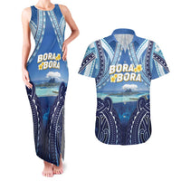 Personalised French Polynesia Bora Bora Couples Matching Tank Maxi Dress and Hawaiian Shirt Beach Landscape Polynesian Style LT05 Blue - Polynesian Pride