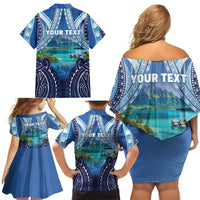Personalised French Polynesia Bora Bora Family Matching Off Shoulder Short Dress and Hawaiian Shirt Beach Landscape Polynesian Style LT05 - Polynesian Pride