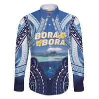 Personalised French Polynesia Bora Bora Family Matching Summer Maxi Dress and Hawaiian Shirt Beach Landscape Polynesian Style LT05 Dad's Shirt - Long Sleeve Blue - Polynesian Pride