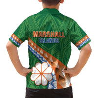 Personalised Marshall Islands Kwajalein Atoll Family Matching Off Shoulder Maxi Dress and Hawaiian Shirt Polynesian Tribal Tattoo