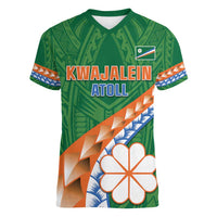 Personalised Marshall Islands Kwajalein Atoll Women V-Neck T-Shirt Polynesian Tribal Tattoo LT05 Female Green - Polynesian Pride