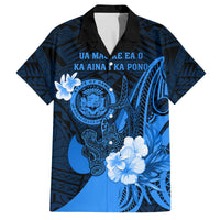 Personalised Hawaii State Motto Family Matching Tank Maxi Dress and Hawaiian Shirt Hawaiian Tribal Blue Hammerhead Shark LT05 Dad's Shirt - Short Sleeve Blue - Polynesian Pride