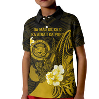 Personalised Hawaii State Motto Kid Polo Shirt Hawaiian Tribal Gold Hammerhead Shark LT05 Kid Gold - Polynesian Pride