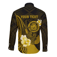 Personalised Hawaii State Motto Long Sleeve Button Shirt Hawaiian Tribal Gold Hammerhead Shark LT05 - Polynesian Pride