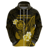 Personalised Hawaii State Motto Zip Hoodie Hawaiian Tribal Gold Hammerhead Shark LT05 - Polynesian Pride