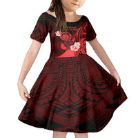 Personalised Hawaii State Motto Family Matching Short Sleeve Bodycon Dress and Hawaiian Shirt Hawaiian Tribal Red Hammerhead Shark LT05 Daughter's Dress Red - Polynesian Pride