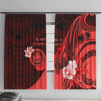 Hawaii State Motto Window Curtain Hawaiian Tribal Red Hammerhead Shark LT05 With Hooks Red - Polynesian Pride