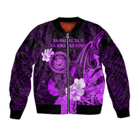 Personalised Hawaii State Motto Bomber Jacket Hawaiian Tribal Purple Hammerhead Shark LT05 Unisex Purple - Polynesian Pride