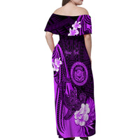 Personalised Hawaii State Motto Family Matching Off Shoulder Maxi Dress and Hawaiian Shirt Hawaiian Tribal Purple Hammerhead Shark LT05 - Polynesian Pride