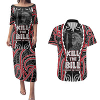 Aotearoa Waitangi Day Couples Matching Puletasi and Hawaiian Shirt Maori Warrior Tribal Tattoo LT05 Black - Polynesian Pride