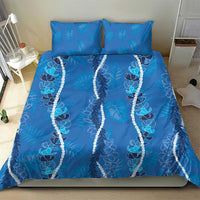 Hawaii Maile Lei Bedding Set With Blue Monstera Pattern