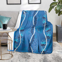 Hawaii Maile Lei Blanket With Blue Monstera Pattern