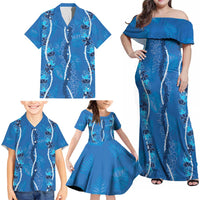 Hawaii Maile Lei Family Matching Off Shoulder Maxi Dress and Hawaiian Shirt With Blue Monstera Pattern LT05 - Polynesian Pride
