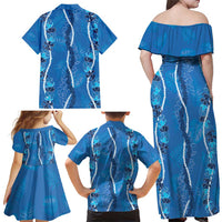 Hawaii Maile Lei Family Matching Off Shoulder Maxi Dress and Hawaiian Shirt With Blue Monstera Pattern LT05 - Polynesian Pride