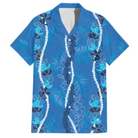 Hawaii Maile Lei Family Matching Off Shoulder Maxi Dress and Hawaiian Shirt With Blue Monstera Pattern LT05 Dad's Shirt - Short Sleeve Blue - Polynesian Pride
