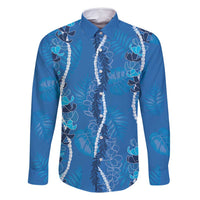 Hawaii Maile Lei Family Matching Off Shoulder Maxi Dress and Hawaiian Shirt With Blue Monstera Pattern LT05 Dad's Shirt - Long Sleeve Blue - Polynesian Pride