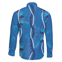Hawaii Maile Lei Family Matching Off Shoulder Maxi Dress and Hawaiian Shirt With Blue Monstera Pattern LT05 - Polynesian Pride