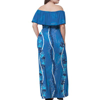Hawaii Maile Lei Family Matching Off Shoulder Maxi Dress and Hawaiian Shirt With Blue Monstera Pattern LT05 - Polynesian Pride