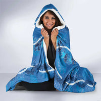 Hawaii Maile Lei Hooded Blanket With Blue Monstera Pattern