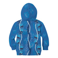 Hawaii Maile Lei Kid Hoodie With Blue Monstera Pattern