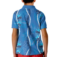 Hawaii Maile Lei Kid Polo Shirt With Blue Monstera Pattern