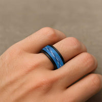 Hawaii Maile Lei Spinner Ring With Blue Monstera Pattern - Polynesian Pride