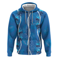 Hawaii Maile Lei Zip Hoodie With Blue Monstera Pattern LT05 Zip Hoodie Blue - Polynesian Pride