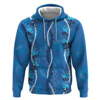 Hawaii Maile Lei Zip Hoodie With Blue Monstera Pattern LT05 Pullover Hoodie Blue - Polynesian Pride