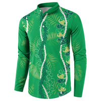 Hawaii Maile Lei Button Sweatshirt With Green Monstera Pattern LT05 - Polynesian Pride