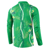 Hawaii Maile Lei Button Sweatshirt With Green Monstera Pattern LT05 - Polynesian Pride