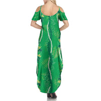 Hawaii Maile Lei Family Matching Summer Maxi Dress and Hawaiian Shirt With Green Monstera Pattern
