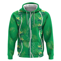 Hawaii Maile Lei Zip Hoodie With Green Monstera Pattern LT05 Zip Hoodie Green - Polynesian Pride