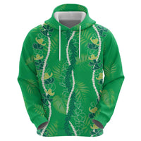 Hawaii Maile Lei Zip Hoodie With Green Monstera Pattern LT05 - Polynesian Pride