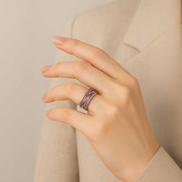 Hawaii Maile Lei Classic Ring With Brown Monstera Pattern - Polynesian Pride