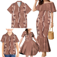 Hawaii Maile Lei Family Matching Mermaid Dress and Hawaiian Shirt With Brown Monstera Pattern