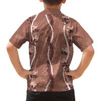 Hawaii Maile Lei Family Matching Off The Shoulder Long Sleeve Dress and Hawaiian Shirt With Brown Monstera Pattern