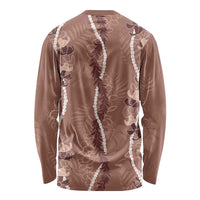 Hawaii Maile Lei Long Sleeve Shirt With Brown Monstera Pattern