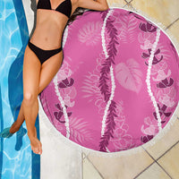 Hawaii Maile Lei Beach Blanket With Pink Monstera Pattern