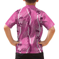 Hawaii Maile Lei Family Matching Off The Shoulder Long Sleeve Dress and Hawaiian Shirt With Pink Monstera Pattern