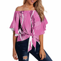 Hawaii Maile Lei Off Shoulder Wrap Waist Top With Pink Monstera Pattern LT05 - Polynesian Pride