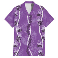 Hawaii Maile Lei Family Matching Off The Shoulder Long Sleeve Dress and Hawaiian Shirt With Violet Monstera Pattern