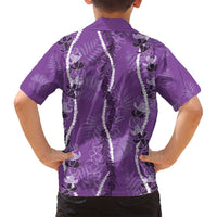 Hawaii Maile Lei Family Matching Off Shoulder Short Dress and Hawaiian Shirt With Violet Monstera Pattern