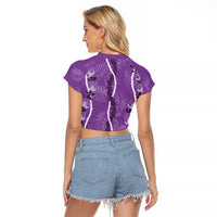 Hawaii Maile Lei Raglan Cropped T Shirt With Violet Monstera Pattern