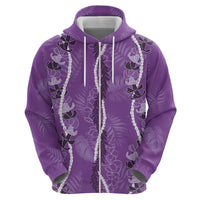 Hawaii Maile Lei Zip Hoodie With Violet Monstera Pattern LT05 - Polynesian Pride