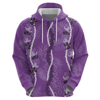 Hawaii Maile Lei Zip Hoodie With Violet Monstera Pattern LT05 - Polynesian Pride