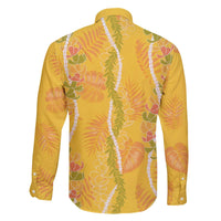 Hawaii Maile Lei Family Matching Off The Shoulder Long Sleeve Dress and Hawaiian Shirt With Yellow Monstera Pattern