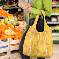 Hawaii Maile Lei Grocery Bag With Yellow Monstera Pattern