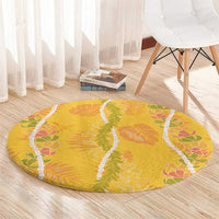 Hawaii Maile Lei Round Carpet With Yellow Monstera Pattern