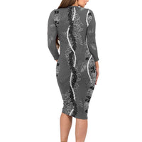 Hawaii Maile Lei Family Matching Long Sleeve Bodycon Dress and Hawaiian Shirt With Gray Monstera Pattern